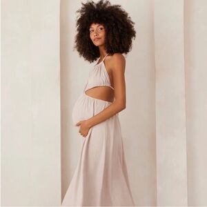 BUMPSUIT The Cutout White Midi Maxi Linen Blend Dress  Size L NWT